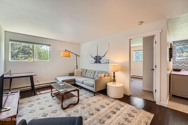 871 W Beaver Creek Blvd Unit A9, Avon, CO 81620 - living room with a baseboard heating unit, healthy amount of natural light, baseboard heating, and hardwood / wood-style flooring