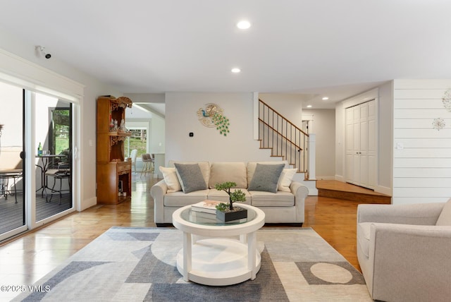 50 Hereford Rd, Edwards, CO 81632 - living room featuring light wood finished floors, stairs, and recessed lighting
