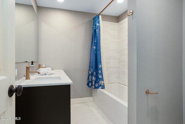 50 Hereford Rd, Edwards, CO 81632 - bathroom with vanity, shower / tub combo with curtain, and recessed lighting