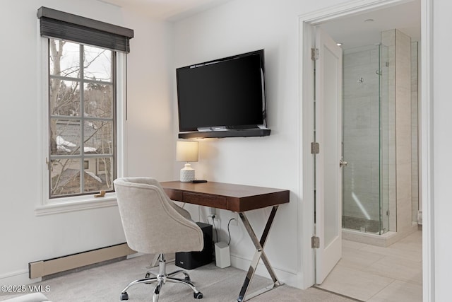 home office with a baseboard radiator