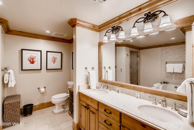 434 S Frontage Rd E Unit 403, Vail, CO 81657 - full bath with crown molding, double vanity, a garden tub, and a shower