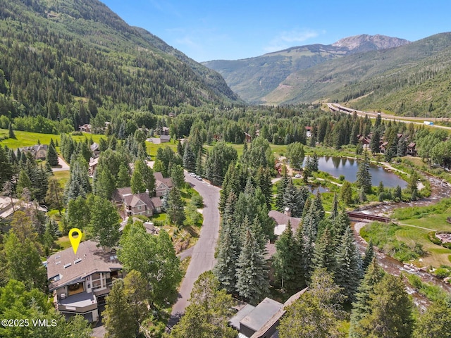 4916 Juniper Ln, Vail, CO 81657 - drone / aerial view of a forest and a water and mountain view