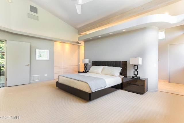 4916 Juniper Ln, Vail, CO 81657 - bedroom with carpet, recessed lighting, a closet, and high vaulted ceiling