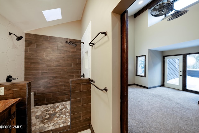 4595 Bighorn Rd Unit 5, Vail, CO 81657 - full bath with a skylight, walk in shower, and vaulted ceiling