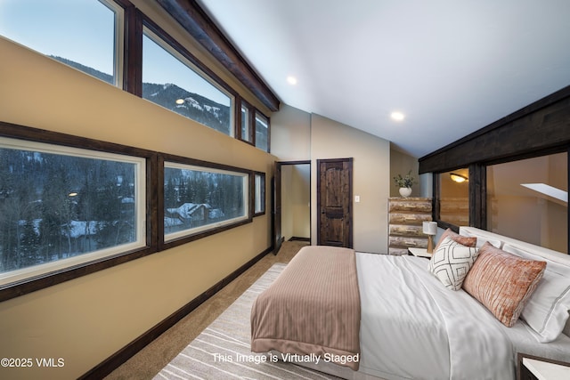 4595 Bighorn Rd Unit 5, Vail, CO 81657 - bedroom featuring vaulted ceiling, carpet flooring, and recessed lighting