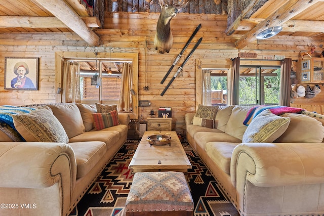 245 Main St, Eagle, CO 81631 - living area with wooden walls and a wood ceiling with exposed beams