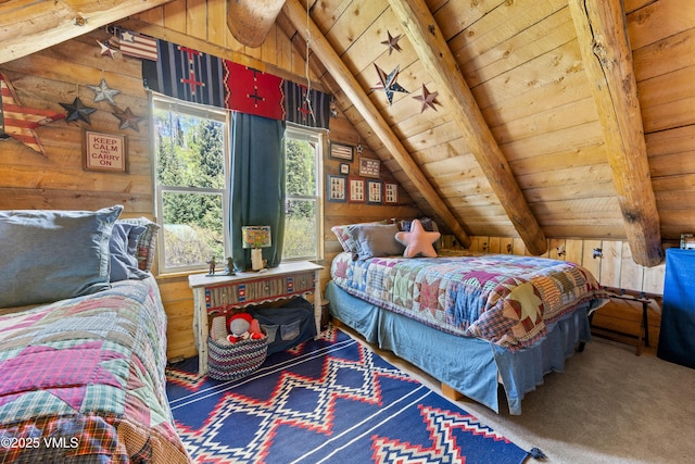 245 Main St, Eagle, CO 81631 - carpeted bedroom with wooden ceiling and wooden walls
