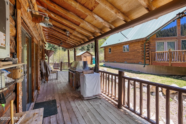 245 Main St, Eagle, CO 81631 - wooden terrace with grilling area and a shed