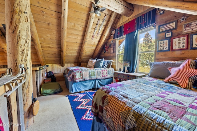 245 Main St, Eagle, CO 81631 - carpeted bedroom featuring wood walls and wooden ceiling