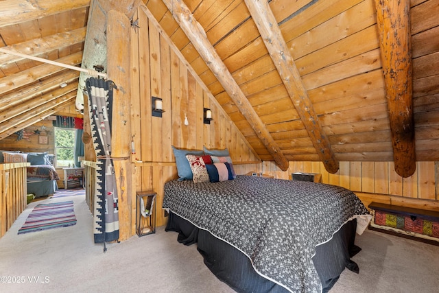 245 Main St, Eagle, CO 81631 - bedroom with wooden ceiling, carpet floors, and wooden walls