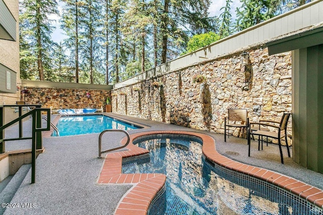 view of swimming pool with a patio