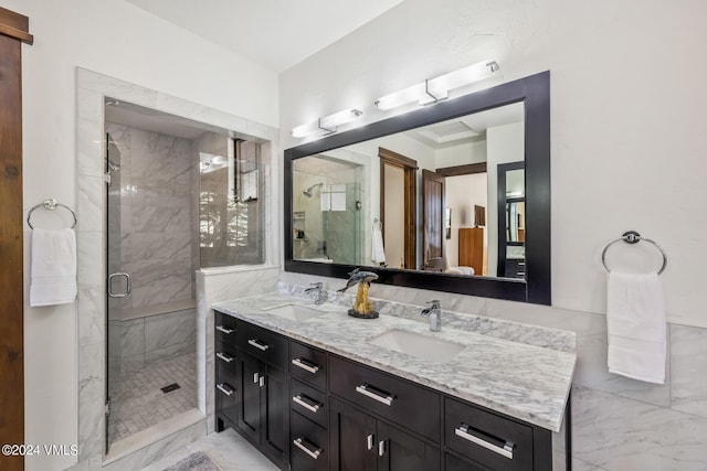 bathroom featuring vanity and walk in shower