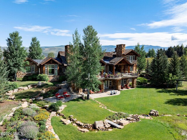 aerial view with a mountain view