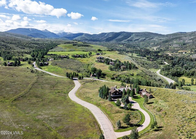 birds eye view of property featuring a mountain view