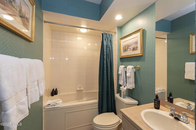111 Scott Hill Rd Unit 17, Beaver Creek, CO 81620 - bathroom with shower / bathtub combination with curtain and vanity