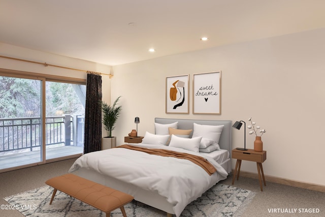 111 Scott Hill Rd Unit 17, Beaver Creek, CO 81620 - bedroom with access to exterior, light colored carpet, and recessed lighting