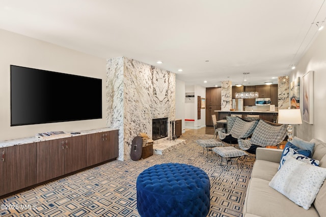 311 Offerson Rd Unit 223, Beaver Creek, CO 81620 - living room featuring recessed lighting and a large fireplace