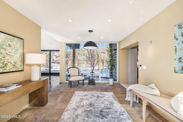 living area with expansive windows and a healthy amount of sunlight