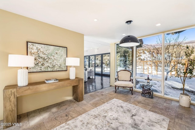 sitting room with a wall of windows