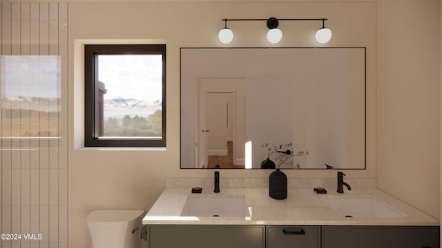 bathroom featuring vanity, plenty of natural light, and toilet