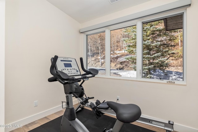 3235 Katsos Ranch Rd, Vail, CO 81657 - workout area with baseboards and light wood-style floors