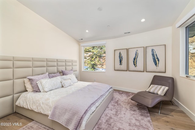3235 Katsos Ranch Rd, Vail, CO 81657 - bedroom featuring wood finished floors, recessed lighting, and vaulted ceiling