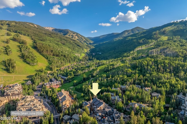 46 Red Spruce Ln Unit 2, Beaver Creek, CO 81620 - aerial view of property and surrounding area with a mountain backdrop and a forest