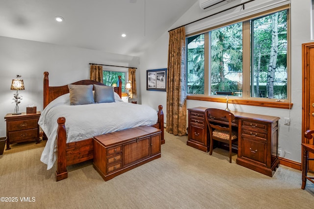 2832 Kinnickinnick Rd Unit 4, Vail, CO 81657 - bedroom featuring light colored carpet, lofted ceiling, and recessed lighting