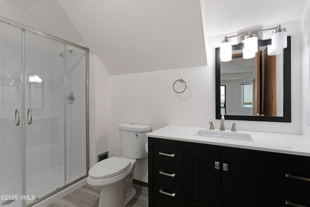 717 Bull Run Unit A, Eagle, CO 81631 - full bath with lofted ceiling, vanity, and a shower stall