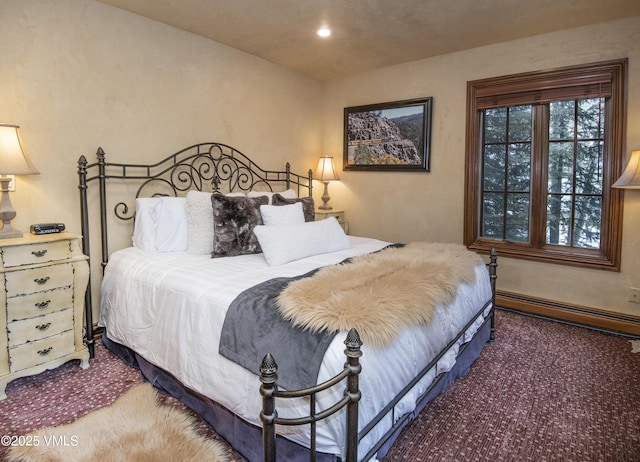 1120 Village Rd Unit 7, Beaver Creek, CO 81620 - bedroom featuring a baseboard radiator, recessed lighting, and carpet