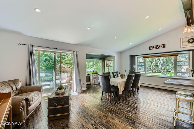 751 Bull Run, Eagle, CO 81631 - dining room featuring hardwood / wood-style floors, lofted ceiling, a baseboard heating unit, and recessed lighting