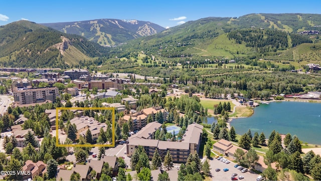 177 Lake St Unit 24, Avon, CO 81620 - aerial view of property's location featuring a water and mountain view and property parcel outlined