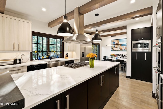 57 Mccoy Creek Dr Unit A, Edwards, CO 81632 - kitchen featuring dark cabinetry, stainless steel appliances, recessed lighting, modern cabinets, and beam ceiling