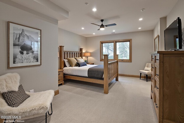 57 Mccoy Creek Dr Unit A, Edwards, CO 81632 - bedroom featuring light colored carpet, recessed lighting, and a ceiling fan