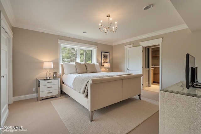 57 Mccoy Creek Dr Unit A, Edwards, CO 81632 - bedroom with light colored carpet, a chandelier, and ornamental molding