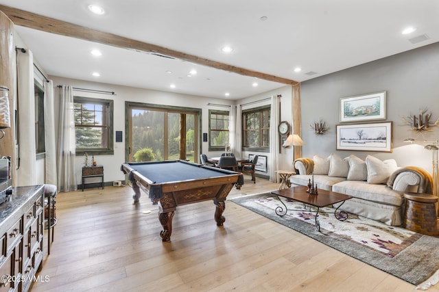 1416 Red Draw, Edwards, CO 81632 - game room with billiards, light wood-style floors, beam ceiling, and recessed lighting