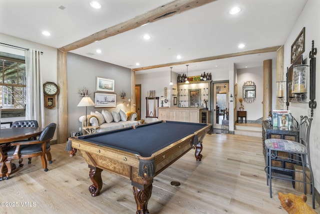1416 Red Draw, Edwards, CO 81632 - recreation room with billiards table, light wood-style floors, recessed lighting, and beam ceiling