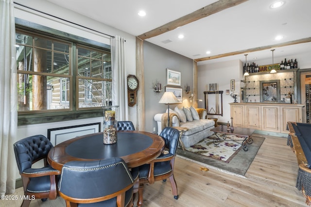 1416 Red Draw, Edwards, CO 81632 - dining room with light wood-style floors, beamed ceiling, and recessed lighting