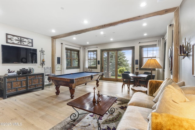 1416 Red Draw, Edwards, CO 81632 - game room with beam ceiling, billiards, recessed lighting, and light wood finished floors