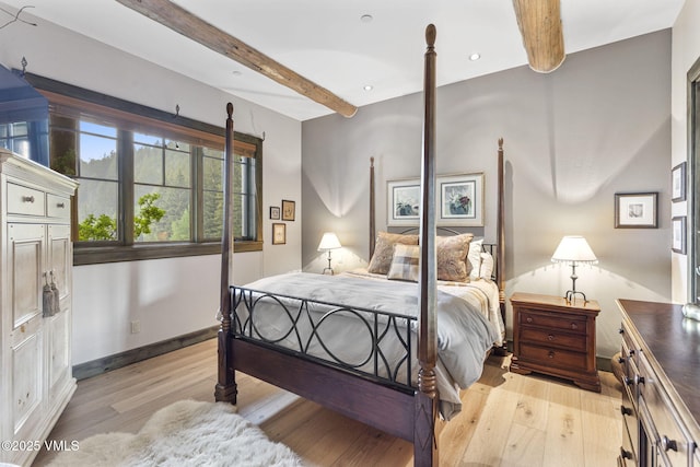 1416 Red Draw, Edwards, CO 81632 - bedroom featuring beam ceiling, light wood-type flooring, and recessed lighting