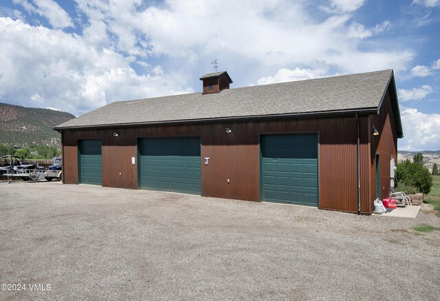 garage with a mountain view