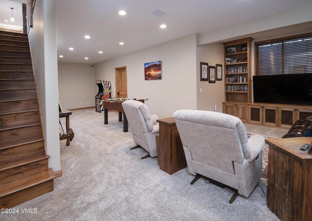 living room with light carpet