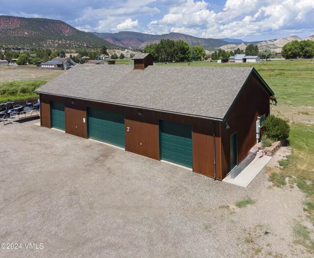 garage with a mountain view