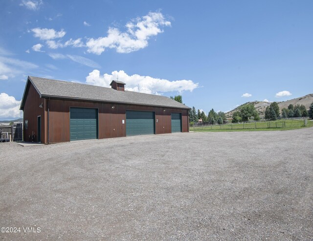 garage with a mountain view