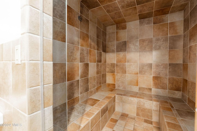 interior details featuring a tile shower