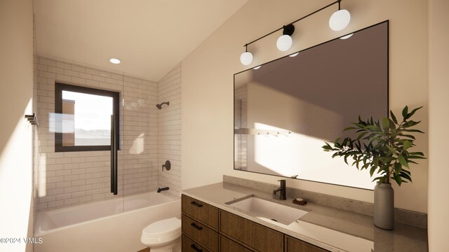 full bathroom featuring vanity, toilet, and tiled shower / bath