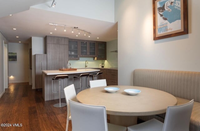 dining room with sink and dark hardwood / wood-style floors