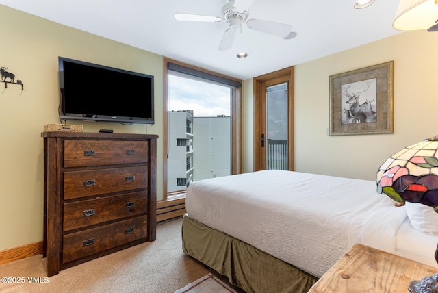 710 W Lionshead Cir Unit 501, Vail, CO 81657 - bedroom featuring access to outside, carpet flooring, a ceiling fan, and recessed lighting