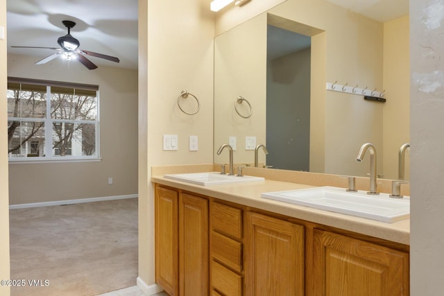 260 Longview Ave, Eagle, CO 81631 - full bath featuring double vanity, a sink, baseboards, and ceiling fan