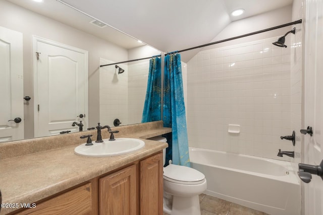 260 Longview Ave, Eagle, CO 81631 - bathroom with visible vents, toilet, vanity, shower / tub combo with curtain, and tile patterned flooring